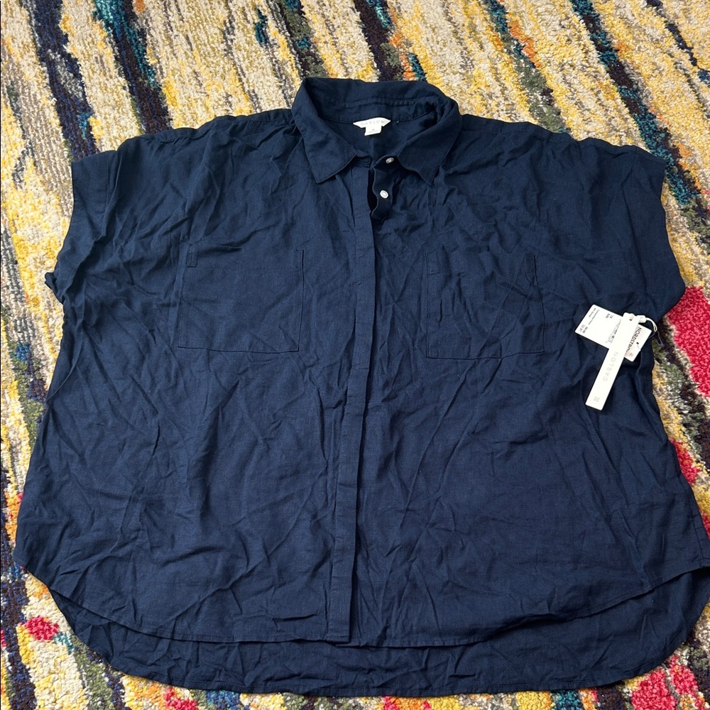 Caslon Navy Short-Sleeve Button-Down Shirt